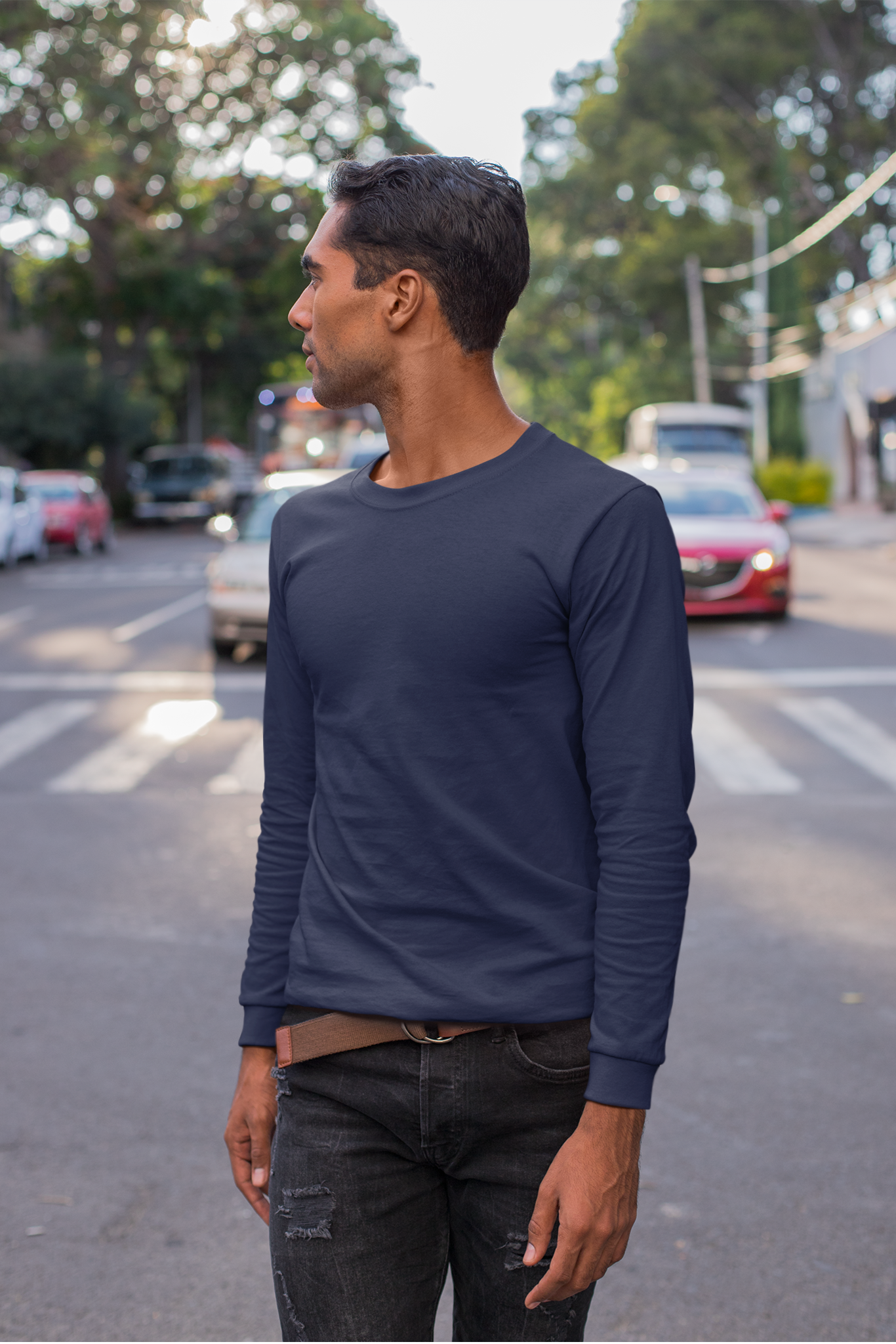 Men's Full Sleeve: Navy Blue T-Shirt