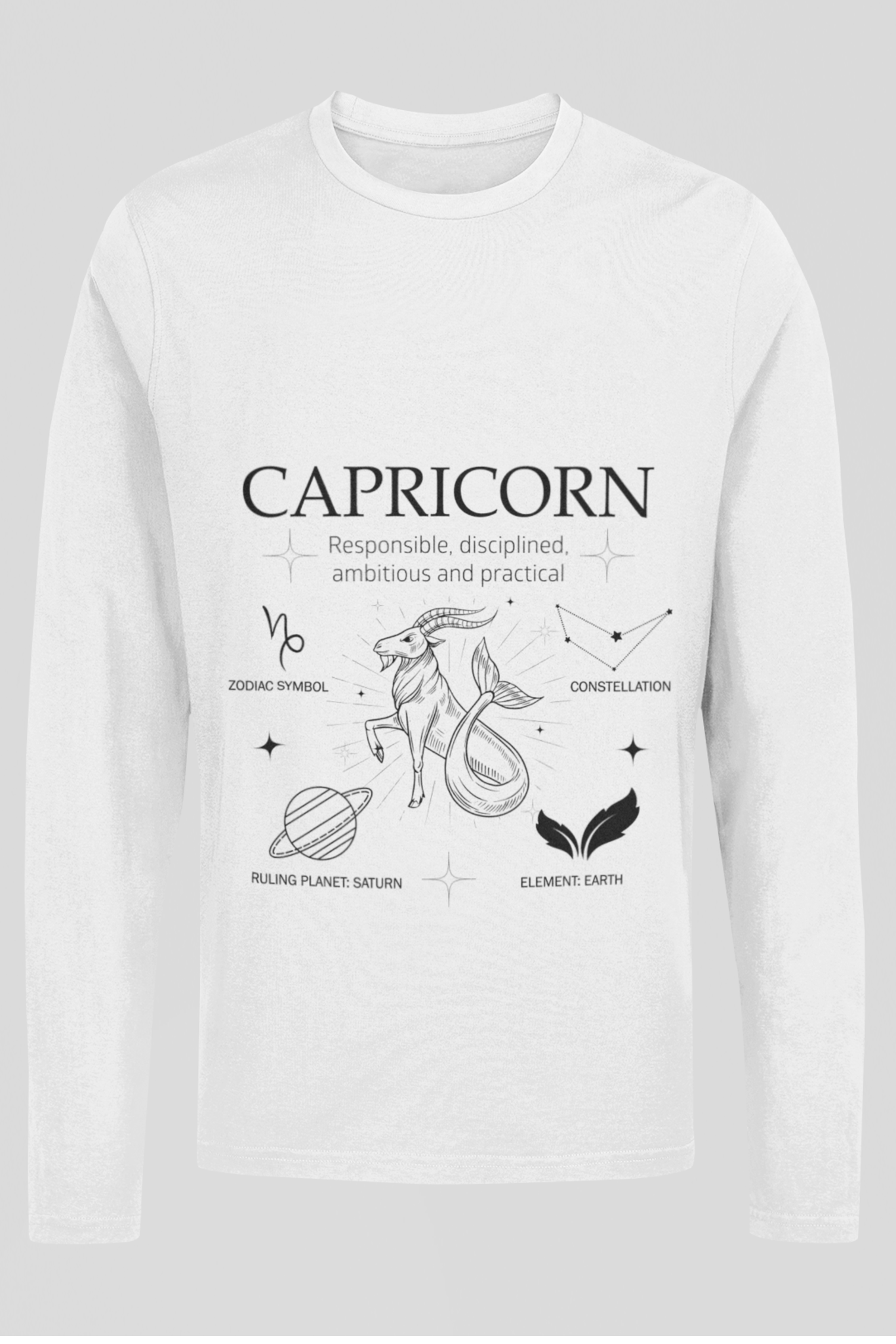 Men's Full Sleeve: White T-Shirt Capricorn