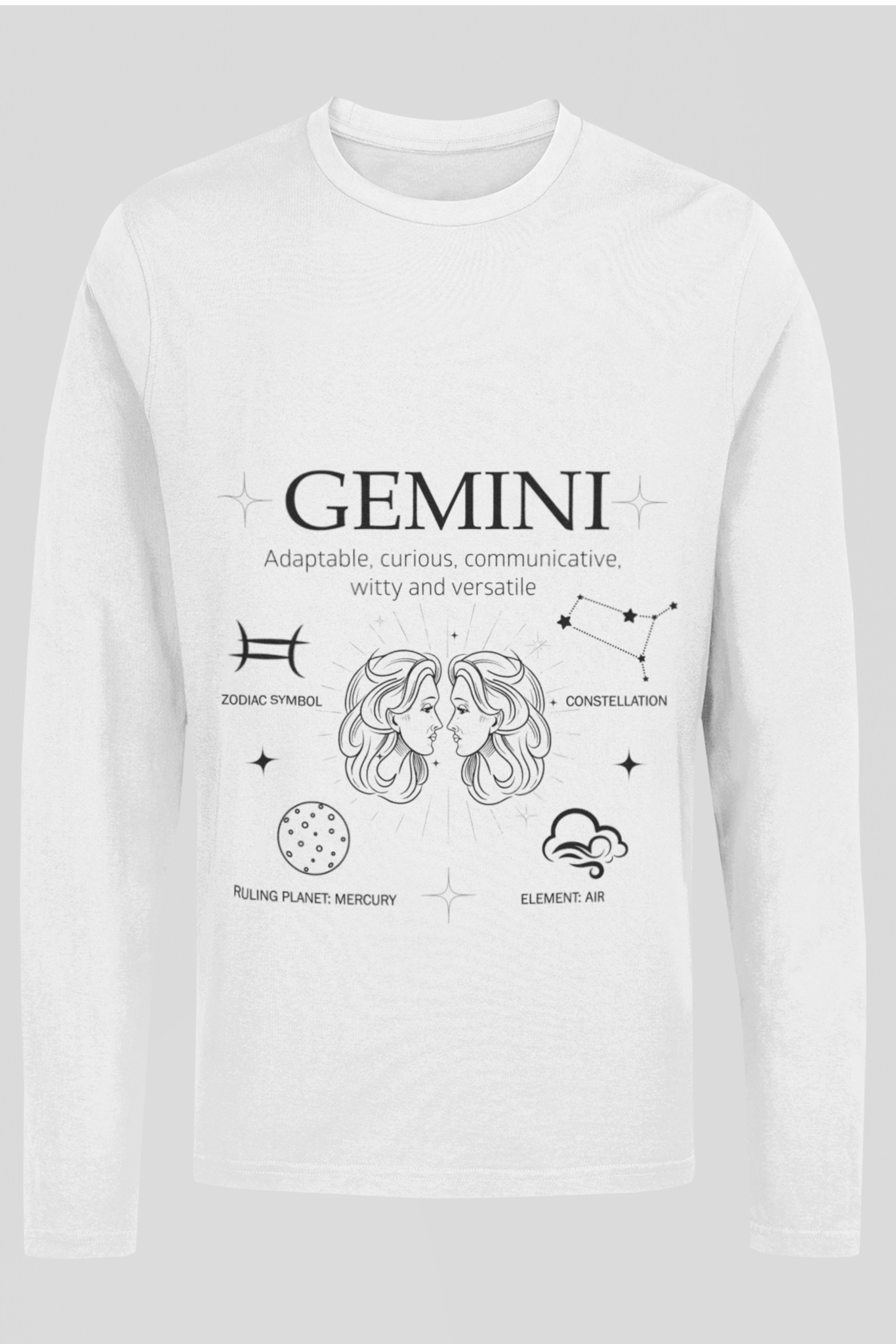 Men's Full Sleeve: White T-Shirt Gemini