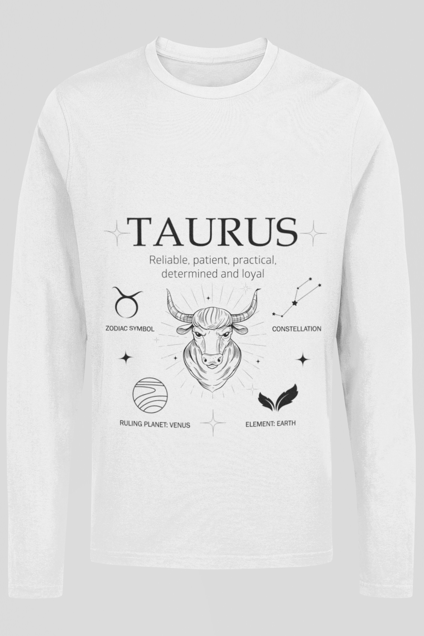 Men's Full Sleeve: White T-Shirt Taurus