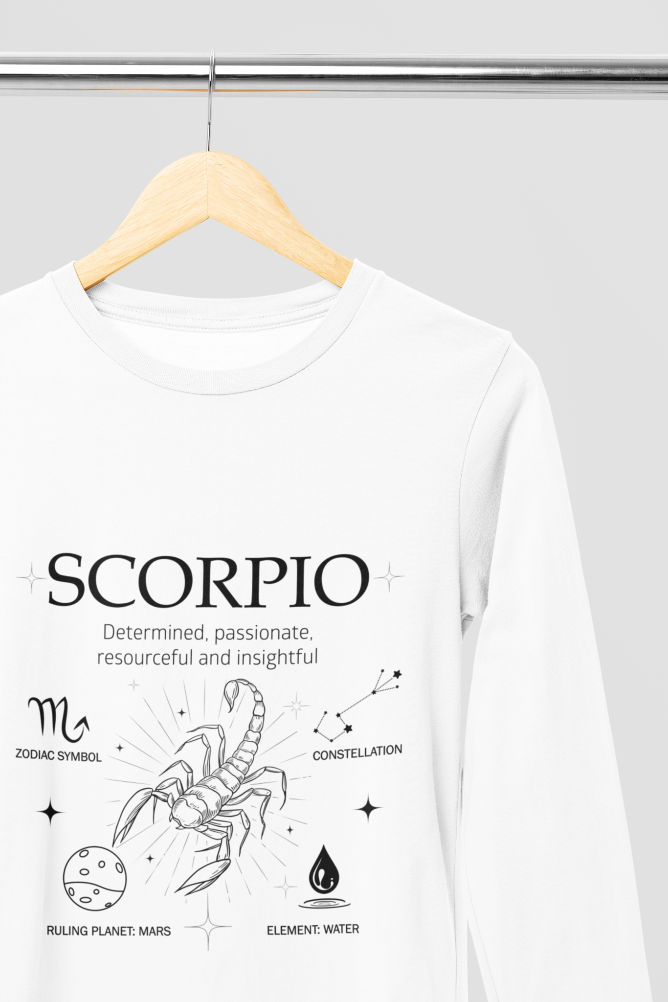 Men's Full Sleeve: White T-Shirt Scorpio