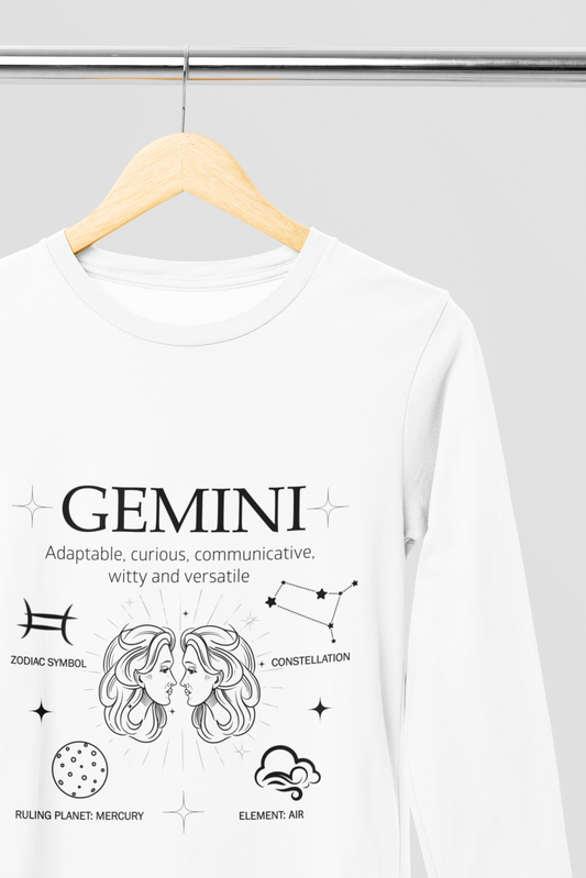 Men's Full Sleeve: White T-Shirt Gemini