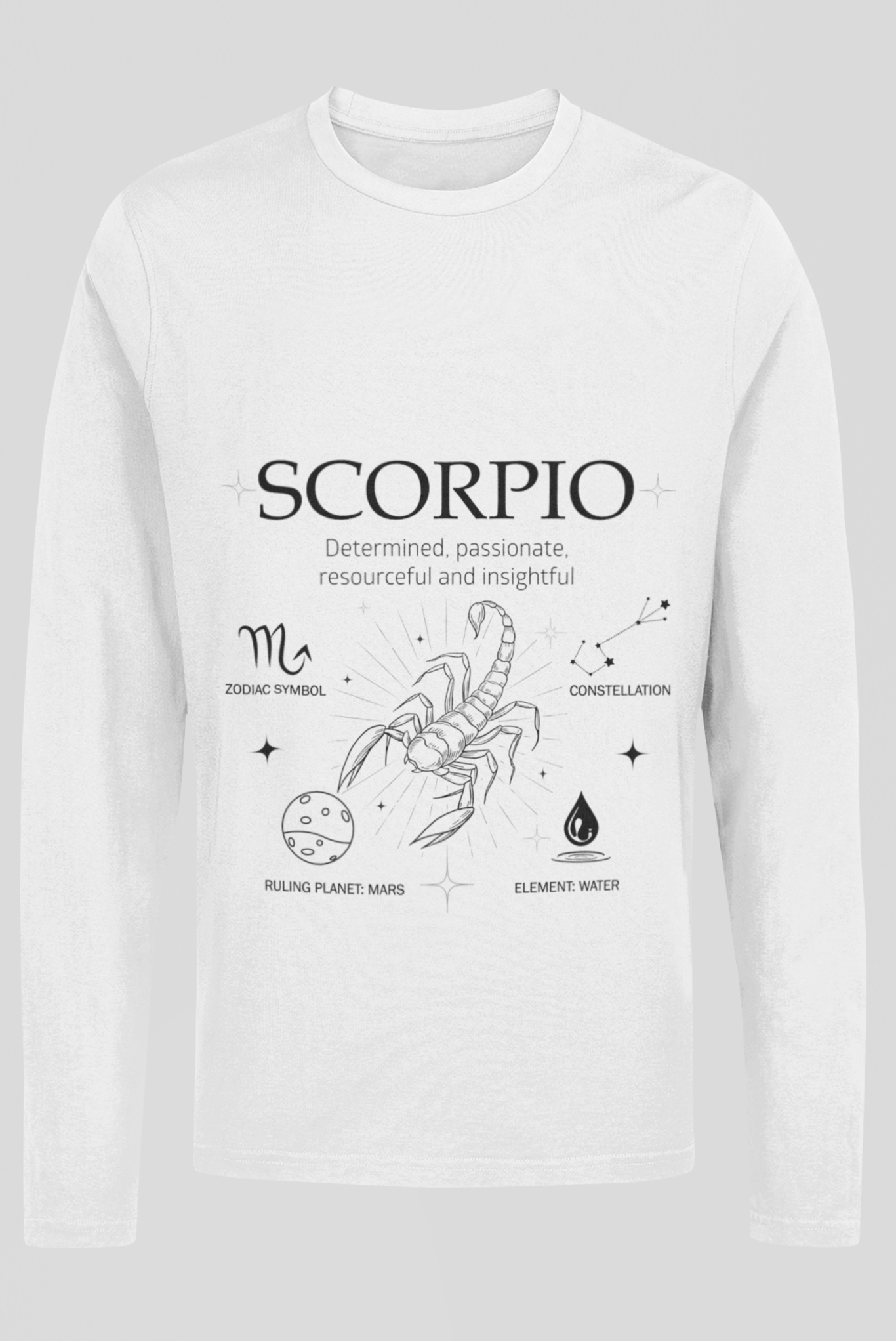 Men's Full Sleeve: White T-Shirt Scorpio