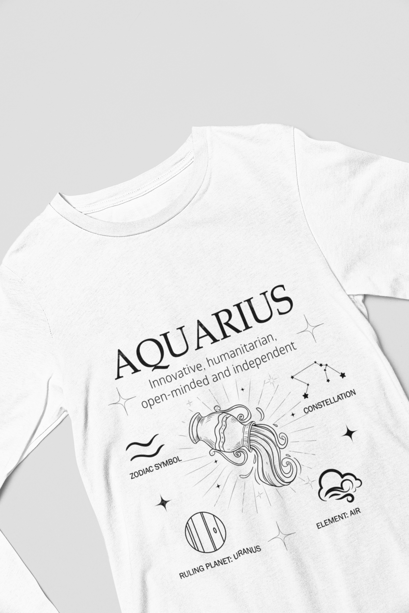Men's Full Sleeve: White T-Shirt Aquarius
