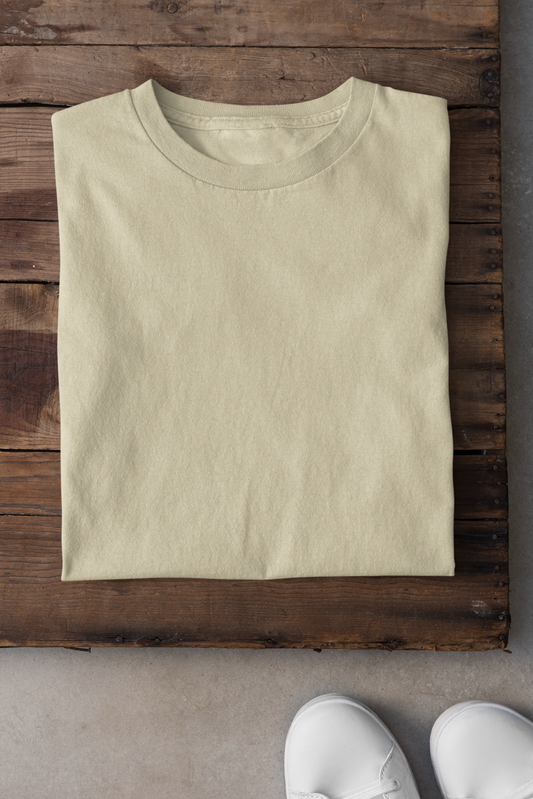 Unisex Round Neck: Beige T-Shirt