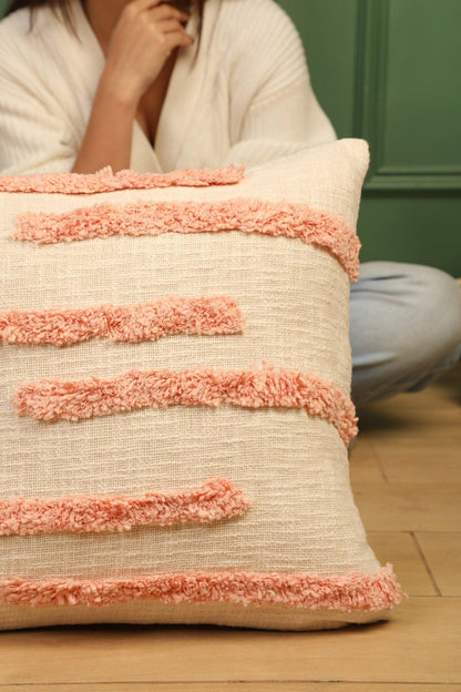 Fuzzy Peach Cushion Cover - Hand Embroidered - Ayuda Homes