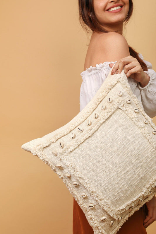 Seashell Quad Cushion Cover- Hand Embroidered - House of Ayuda
