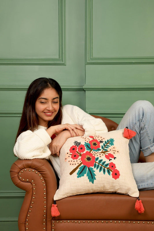 Spring Cushion Cover- Hand Embroidered - Ayuda Homes