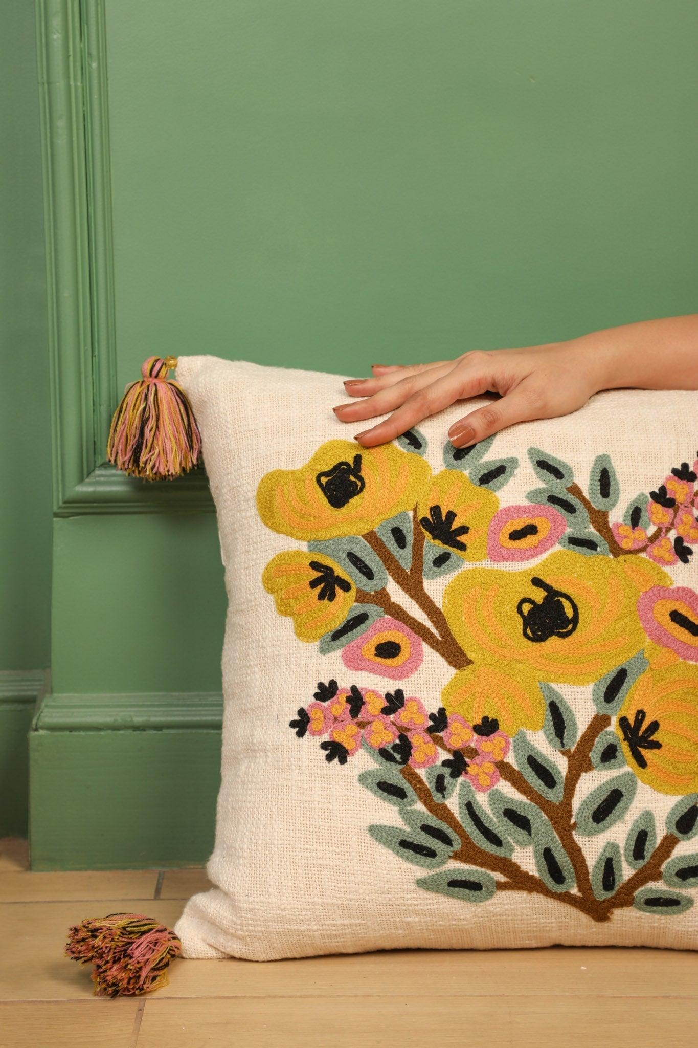 Variegated Cushion Cover - Hand Embroidered - Ayuda Homes
